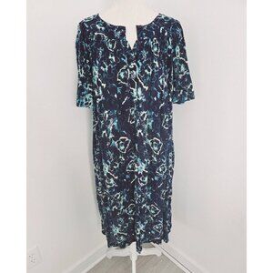 Go Softly Patio Blue Floral Henley Midi Lounge Mumu Relaxed Flowy Dress S